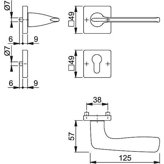 Thumbnail - Hoppe, Türgriff + Fenstergriff, Houston M1623/843KV/843KVS Türgriffgarnitur PZ (Türgarnitur)