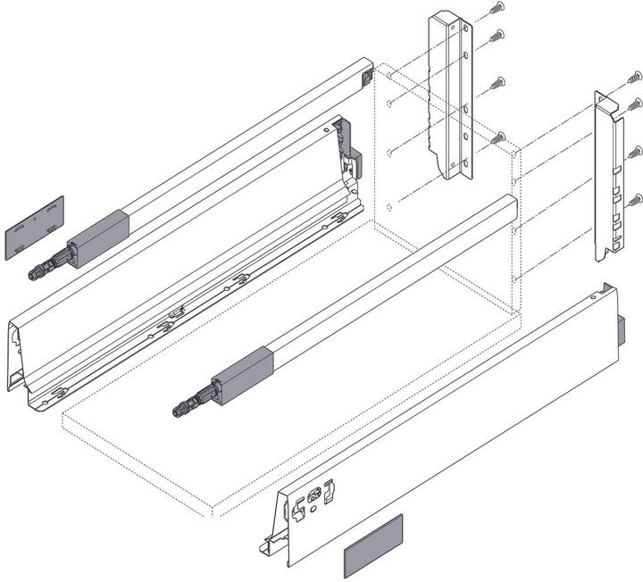 Actual product image Blum Complete front drawer set TANDEMBOX M / B with railing, gray RA