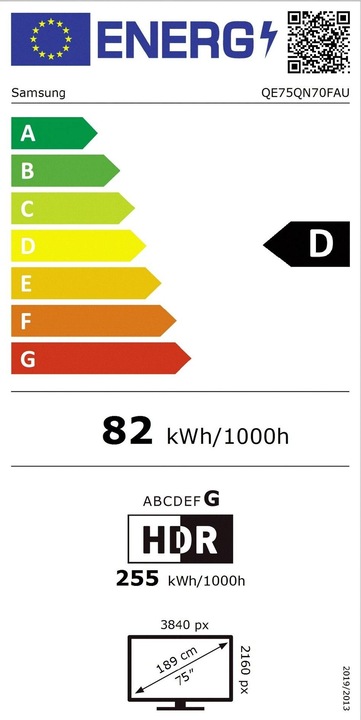 Label énergétique Samsung QE75QN70F (75", QN70F, NeoQLED, 4K, 2025)