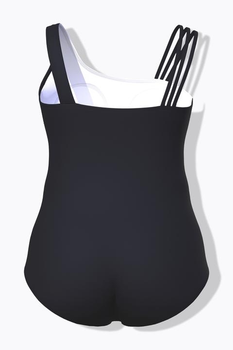 Actual product image Ulla Popken Two Tone Asymmetric Split Strap Swimsuit (42)