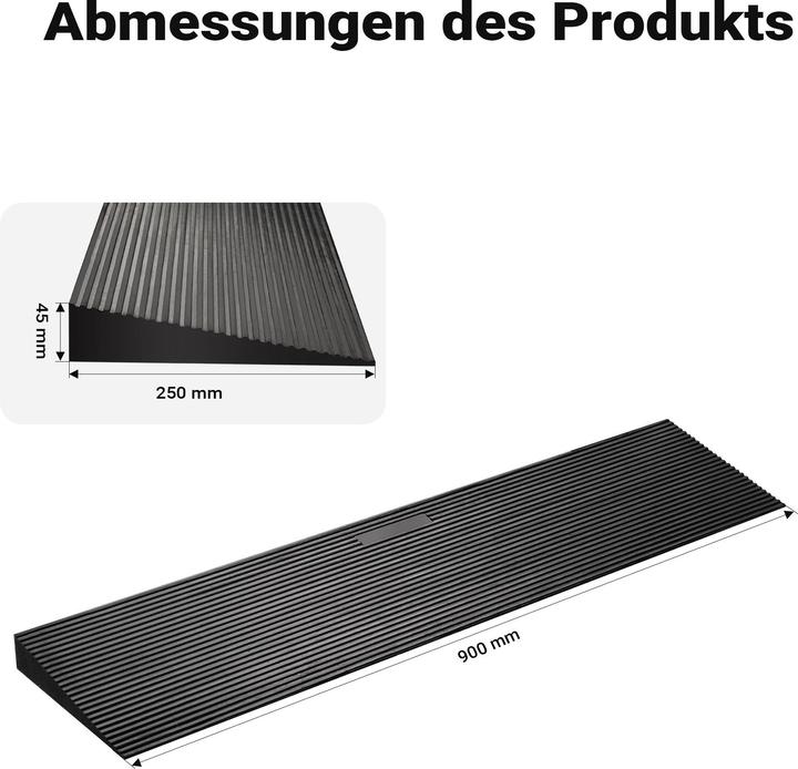 Produktbild Wiltec Türschwellenrampe Gummi 900x250x45mm kürzbar Rollstuhlrampe Rampe