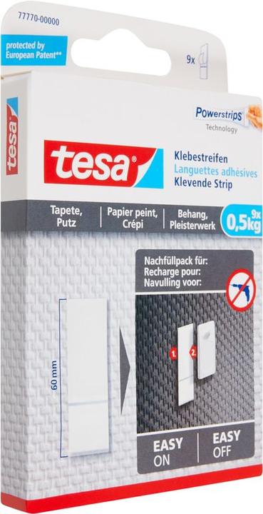 Powerstrips für Tapete & Putz, 0,5kg Halteleistung, 9x doppelseitige Klebestreifen