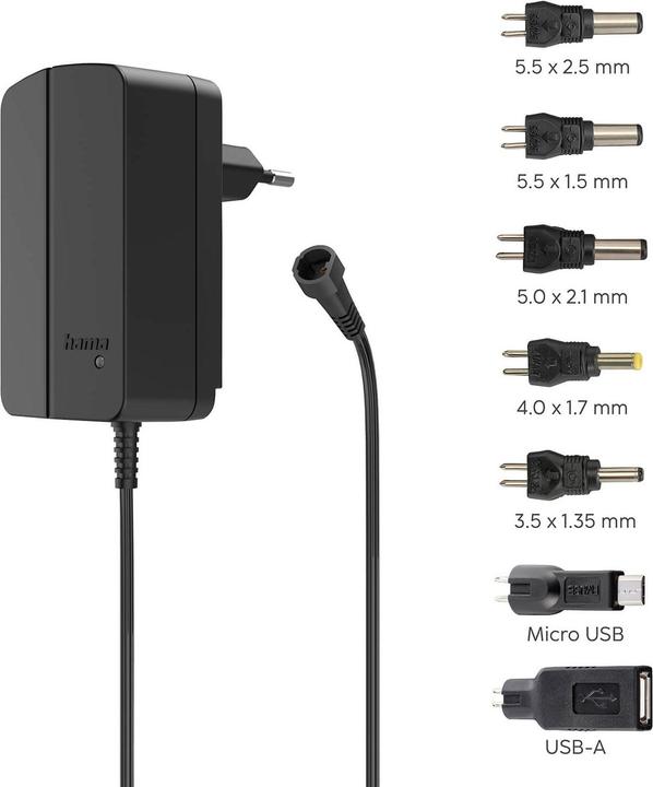 Actual product image Hama Switching power supply universal, adjustable, 2250mA, 27W, max. 12V, 7 adapters