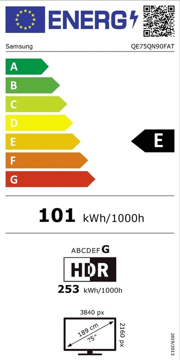 Label énergétique Samsung QE75QN90F (75", QN90F, Mini-LED, NeoQLED, 4K, 2025)