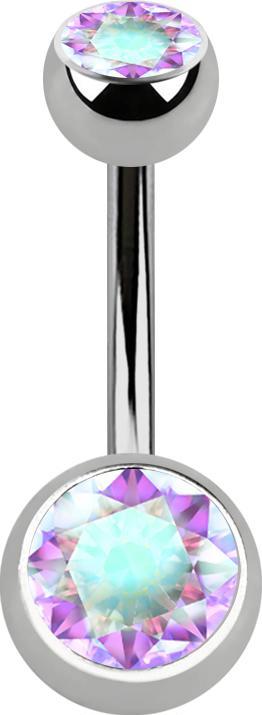 Image du produit Star Piercing Banane argentée avec deux boules argentées avec cristal multicolore (sans laiton, Titane)
