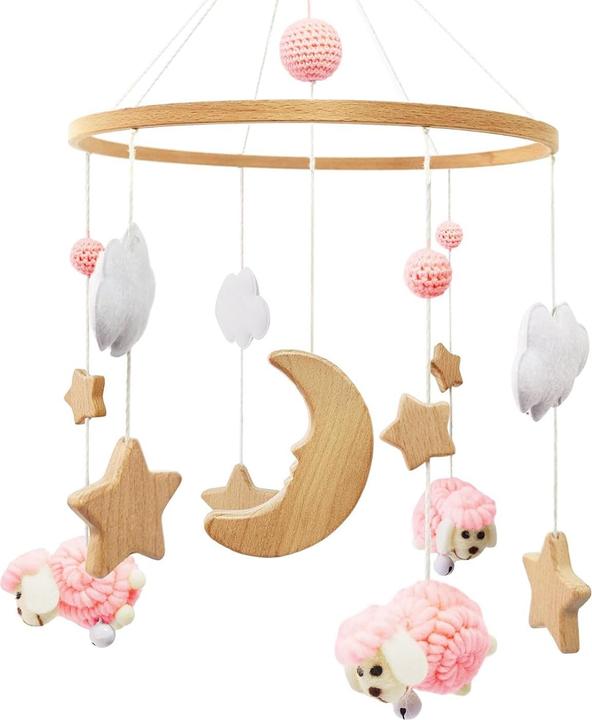 Image du produit Swecomze Holz Mobile mit Schafen und Sternen