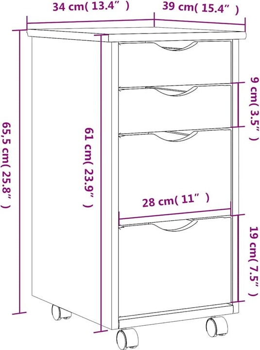Actual product image VidaXL Rollschrank mit Schubladen MOSS Honigbraun Massivholz Kiefer