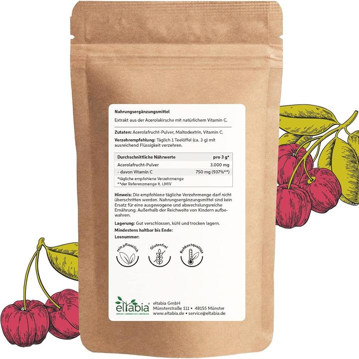 Immagine prodotto Eltabia Acerola in polvere ad alto dosaggio con il 25% di vitamina C (Polvere, 200 g)