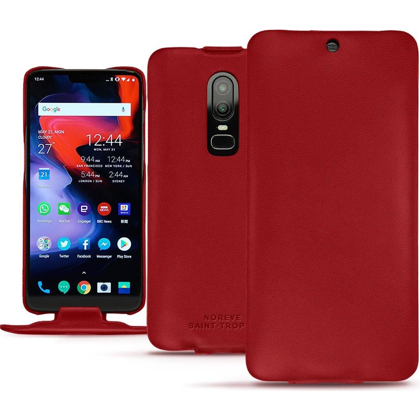 Noreve Lederschutzhülle vertikal (OnePlus 6), Smartphone Hülle, Rot