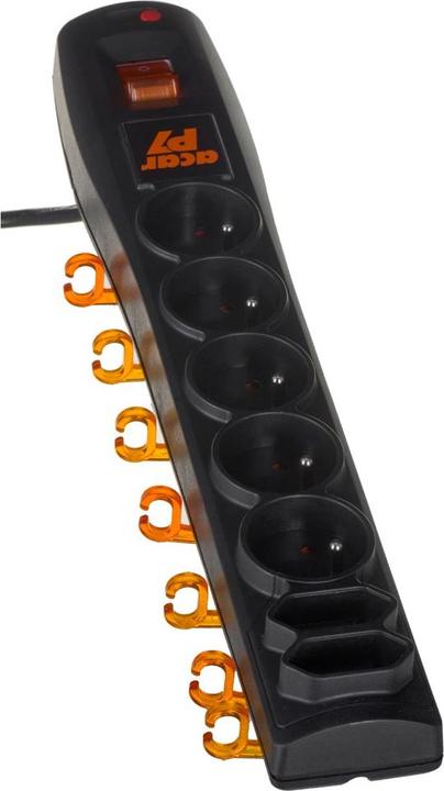 Produktbild Acar Listwa zasilająca P7 przeciwprzepięciowa 7 gniazd 5 m czarna (W0116) (7x, 5 m)