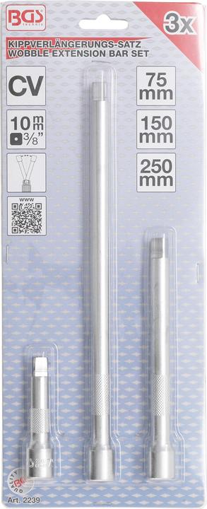 Actual product image BGS "Wobble" Extension Bar Set 10 mm (3/8") 75 / 150 / 250 mm 3 pcs. (3/8")