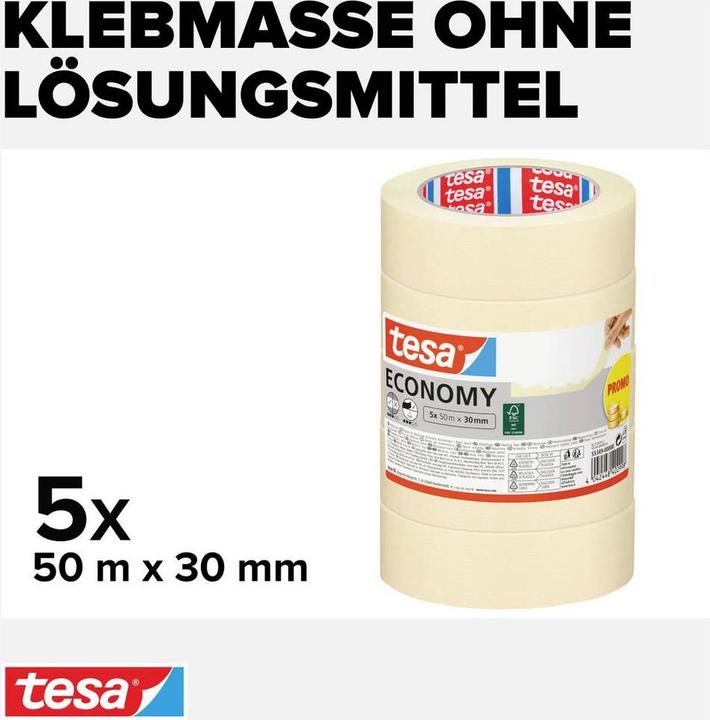 Image du produit tesa 5x Malerband ECONOMY Abdeckband, Fünferpack (30 mm)