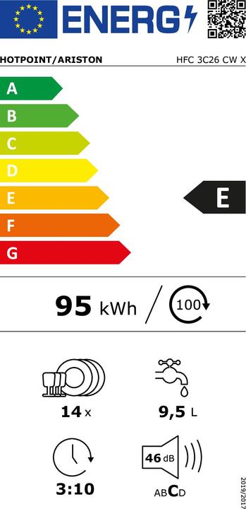 Energy Label Hotpoint HFC 3C26 CW X Dishwasher Free installation 14 place settings E