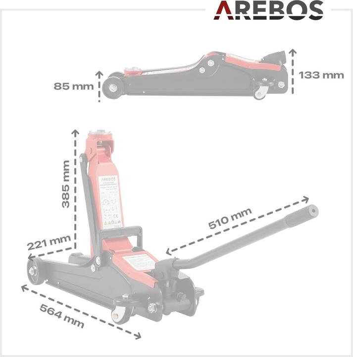 Immagine prodotto Arebos 2t Hydraulischer Rangierwagenheber mit Gummiauflagen