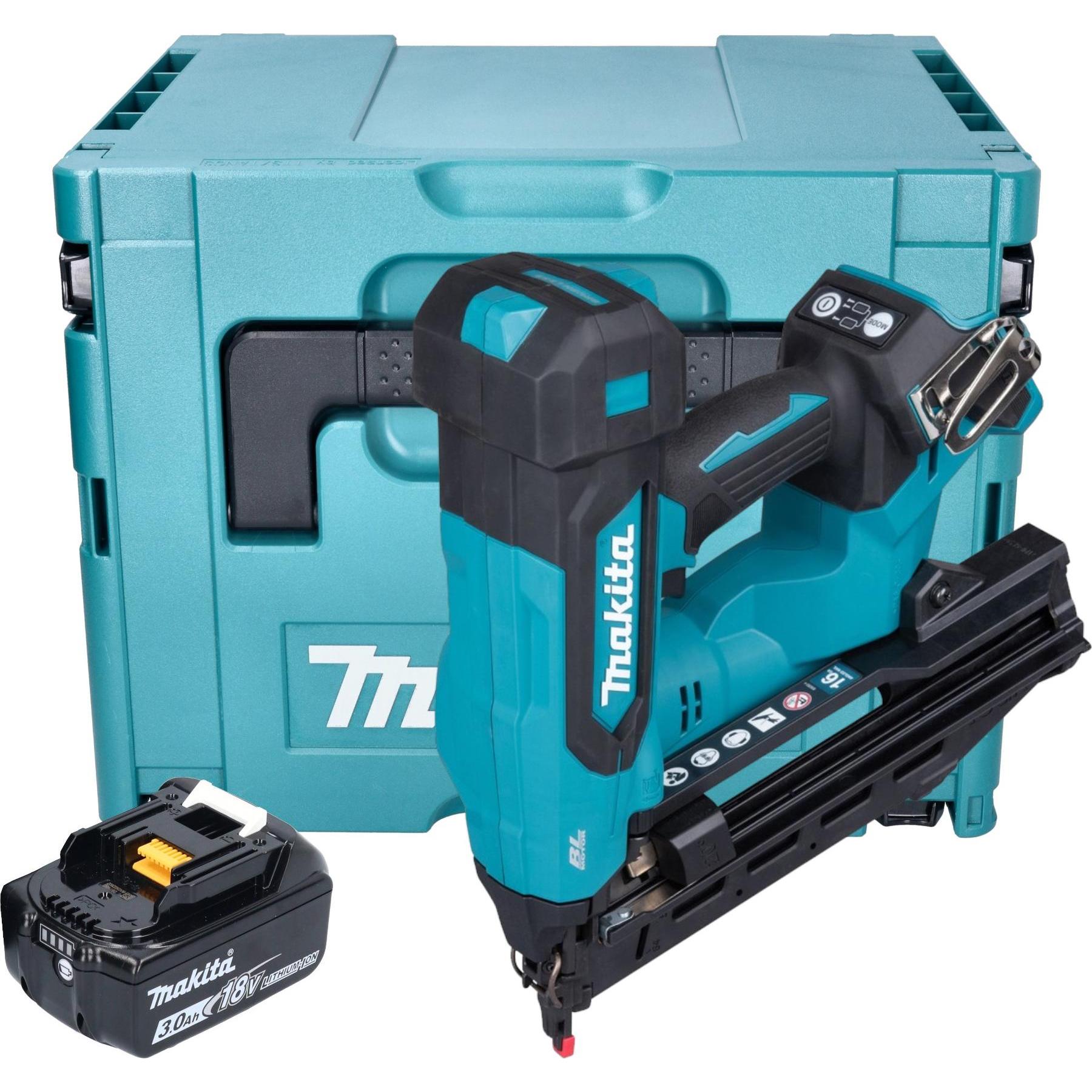 Makita, Graffettatrice + Pistola sparachiodi, DBN 610 F1J Chiodatrice a batteria 18 V 32 - 64 mm Brushless + 1x batteria 3,0 Ah + Makpac -