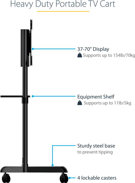 Produktbild StarTech TV-Wagen - TV Ständer mit Rollen für 37-70 Zoll VESA-Displays () - TV-Ständer mit Regal & Ablagefach (70", 70 kg)