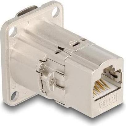 Thumbnail - Delock D-Typ RJ45 Einbaubuchse / Kupplung Cat.6A STP Metall, Server Zubehör, Silber