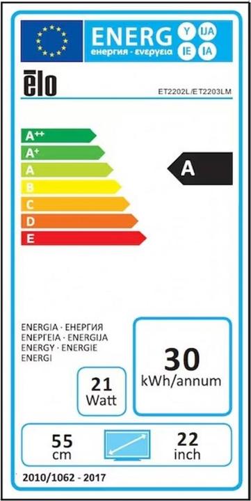 Energie-Label ēlo Touchsystems 2202L (1920 x 1080 Pixel, 21.50")