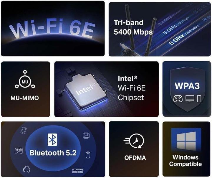 Actual product image Mercusys MA86XE Network card Built-in WLAN / Bluetooth 5400 Mbit/s (Mini PCI Express)