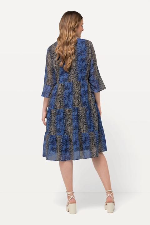 Image du produit Ulla Popken Robe midi à manches 3/4 volantées. Col tunisien. Silhouette en A. (54)