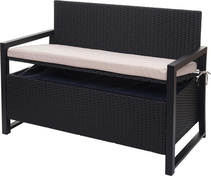 Mendler Poly-Rattan Banc 2 places HWC-F39, Banc de jardin coffre, rangement Coussin d'assise - anthrazi