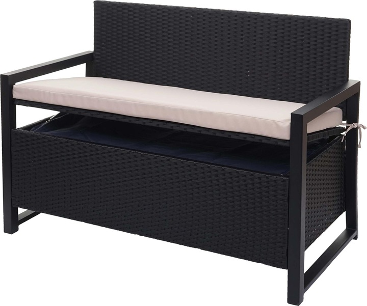 Actual product image Mendler Poly Rattan 2 Seater Bench HWC-F39, Garden Bench Chest Bench, Storage Compartment Seat Cushion -