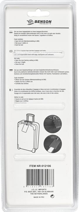 Benson Kofferetikett + Vorhängeschloss 4 Stück (Schlösser & Anhänger)
