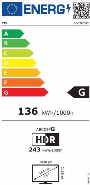 Energie-Label TCL 65C825 (65", LCD, 4K, 2021)