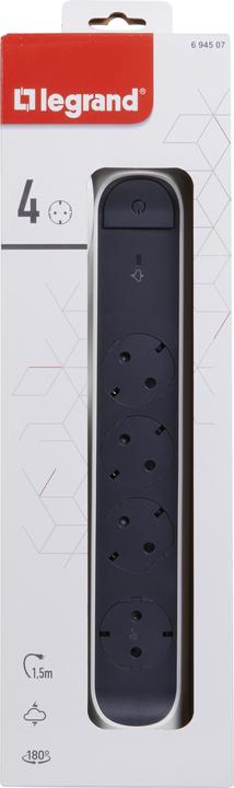 Productafbeelding Legrand Draaibare contactdoosstrip 4x stopcontact, SPD, 1,5m kabel wit-zwart 694507 (4 x, CEE 7/3, CEE 32/5, 1.50 m)