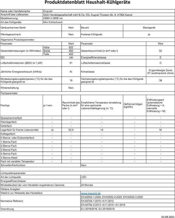 Immagine prodotto GGV Exquisit KB60-V-090E (52 l)