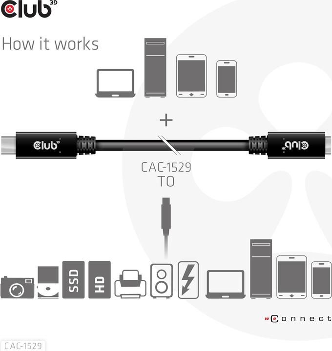Image du produit Club 3D USB-C – USB-C (2 m, USB 3.0, 60 W)