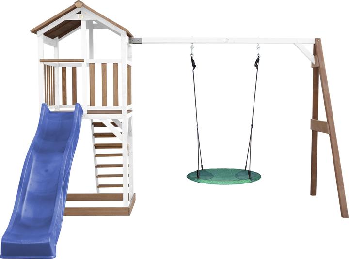 Produktbild Axi Beach Tower Spielturm mit Summer Nest Schaukel Braun/weiss - Blaue Rutsche