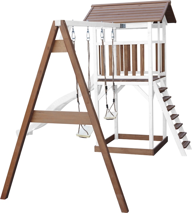 Produktbild Axi Beach Tower Spielturm mit Doppelschaukel Braun/weiss - weisse Rutsche