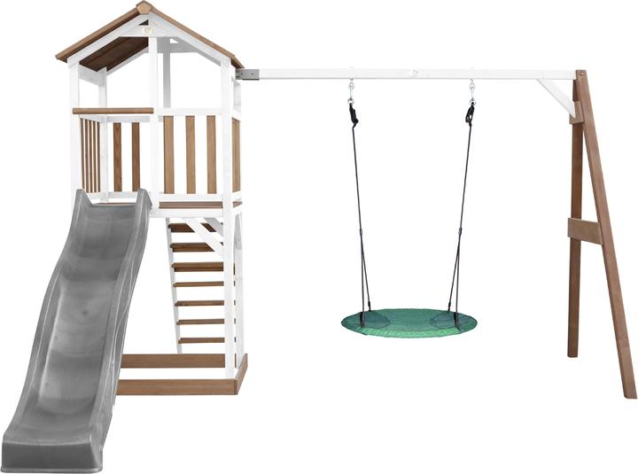 Produktbild Axi Beach Tower Spielturm mit Summer Nest Schaukel Braun/weiss - Graue Rutsche