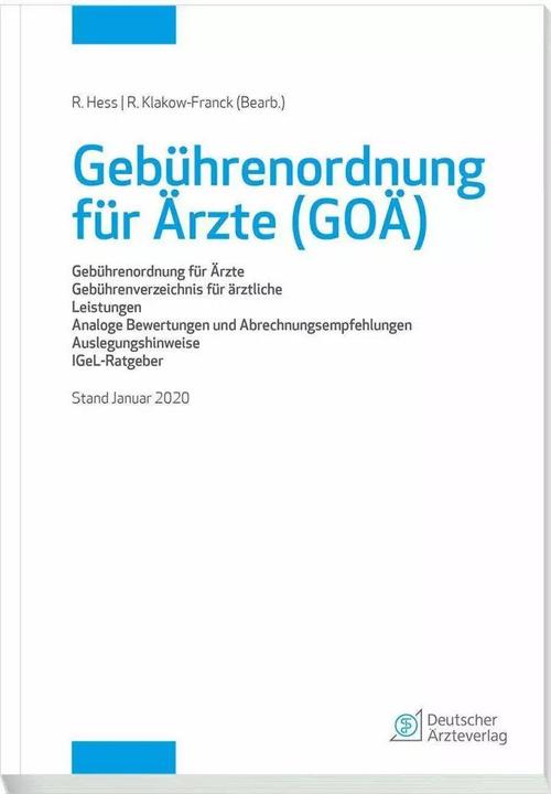 Image du produit Gebührenordnung für Ärzte (GOÄ), Stand Januar 2020 (Allemand, Hess, /, Renate/Klakow-Franck, 2020)