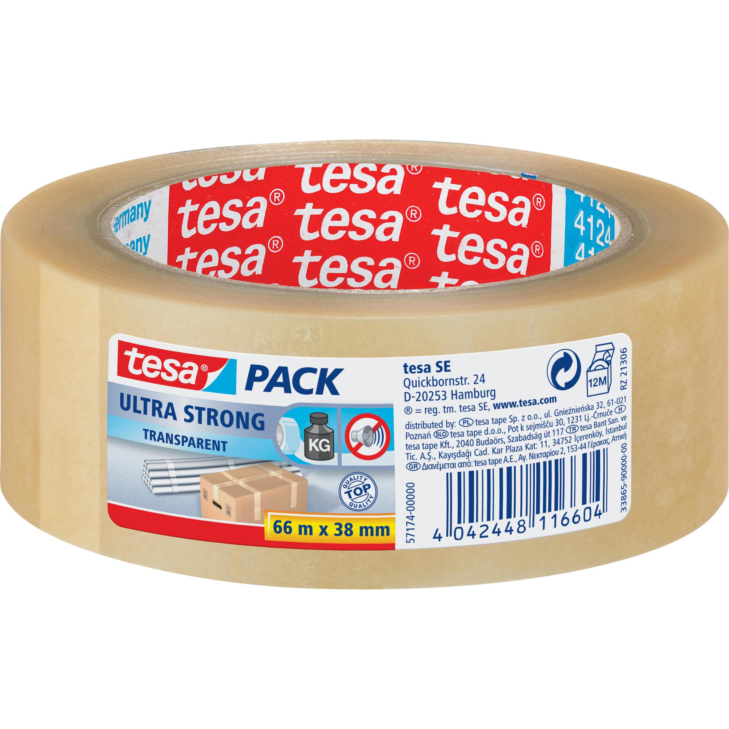tesa, Klebeband, tesapack ULTRA STRONG Paketklebeband - PVC Packband für festes Verpacken und sicheres Bündeln (38 mm)