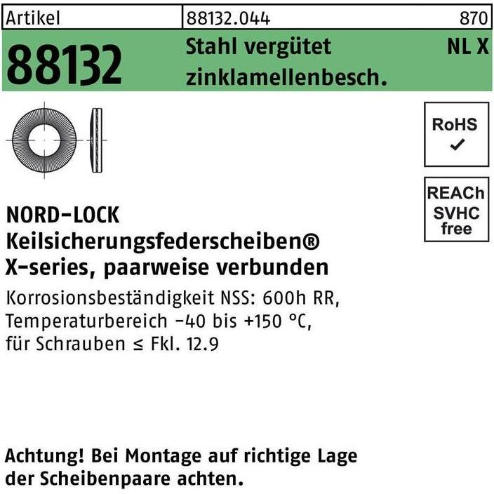 Nord-Lock, Muttern + Unterlegscheiben, Unterlegscheibe R 88132 NLX 12 Stahl vergütet zinklamellenbeschichtet