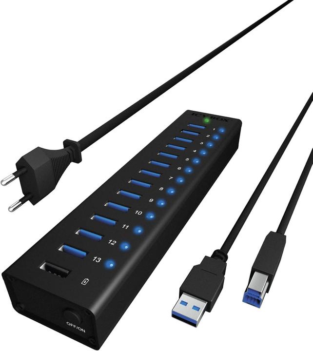 Produktbild Icy Box 13 Port Hubmit USB Type-A Anschluss und 1x Ladeport, IB-AC6113 (USB-B, 13 Ports)
