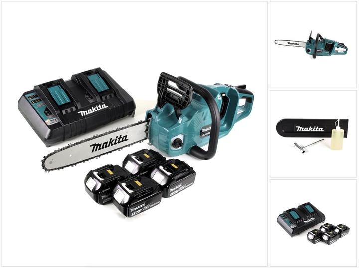 Actual product image Makita DUC 355 PT4 Tronçonneuse d'élagage sans fil 36V (2x18V) Brushless 35 cm + 4 x Batteries 5,0 (Battery chain saw)