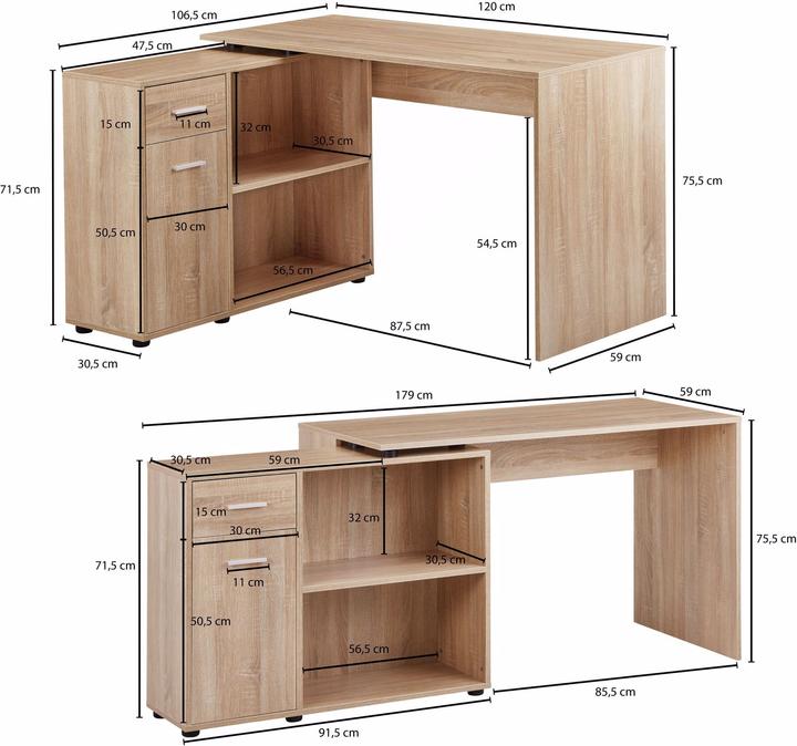 Image du produit Wohnling Bureau d'angle (120 x 107 x 75 cm)