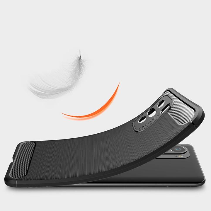Actual product image Cover-Discount Xiaomi Poco F3 - Metal Carbon Look Rubber Case Black