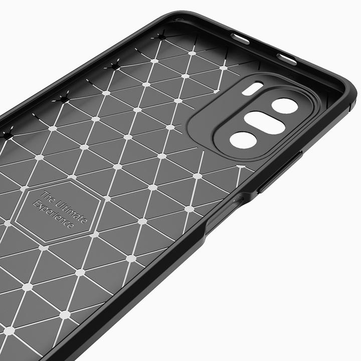 Actual product image Cover-Discount Xiaomi Poco F3 - Metal Carbon Look Rubber Case Black