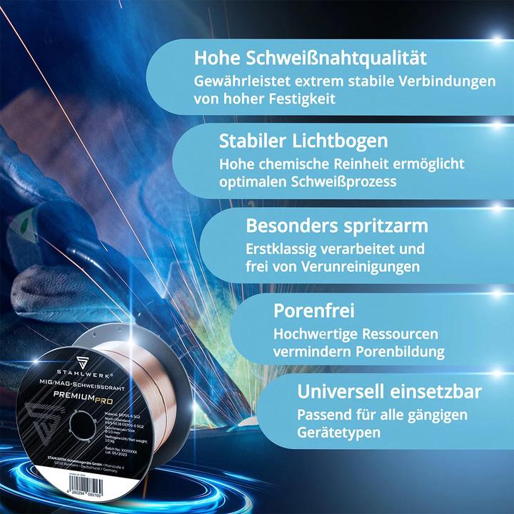 Produktbild Stahlwerk Schweissdraht MIG MAG ER70S-6 SG2 Ø 1,0 mm S100/D100 1kg Draht 3er Set