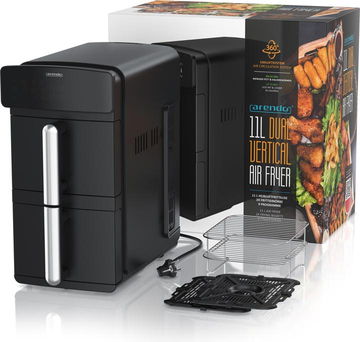 Produktbild Arendo Heissluftfritteuse, 2 Kammern Übereinander, XXL Doppelkammer Airfryer 11 L, Dual Zone, 2400 W