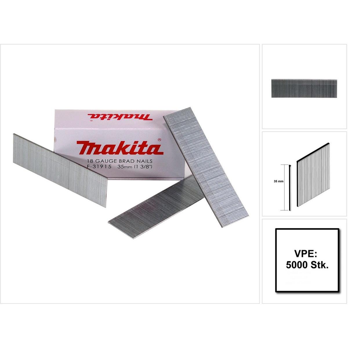 Makita, Tackerklammern + Tackernägel, Stauchkopfnagel Brads 35 mm 5000 Stück galvanisiert ( F-31915 ) für Nagler DBN500/...