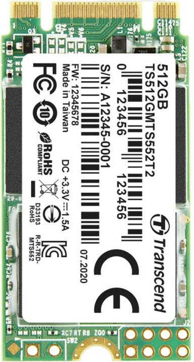 Produktbild Transcend Interne M.2 PCIe NVMe SSD 2242 552T2 512 SATA 6 Gb/s Retail (512 GB, M.2 2242)
