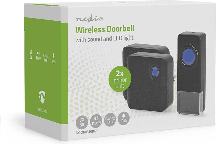 Actual product image Nedis Wireless doorbell set | Mains power supply | 100 - 240 V AC 50/60 Hz | 1x 23A 12V | Loud speaker (Wireless)
