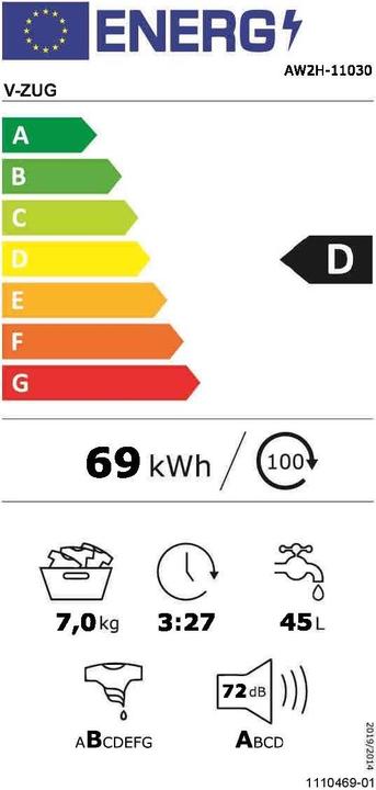 Label énergétique V-ZUG AdorinaWashing V200 (7 kg, Gauche)