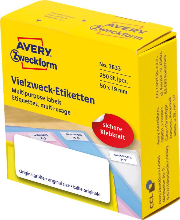 Actual product image Avery 3383 Rounded Rectangle Durable White 250Piece(s) Self Adhesive Label