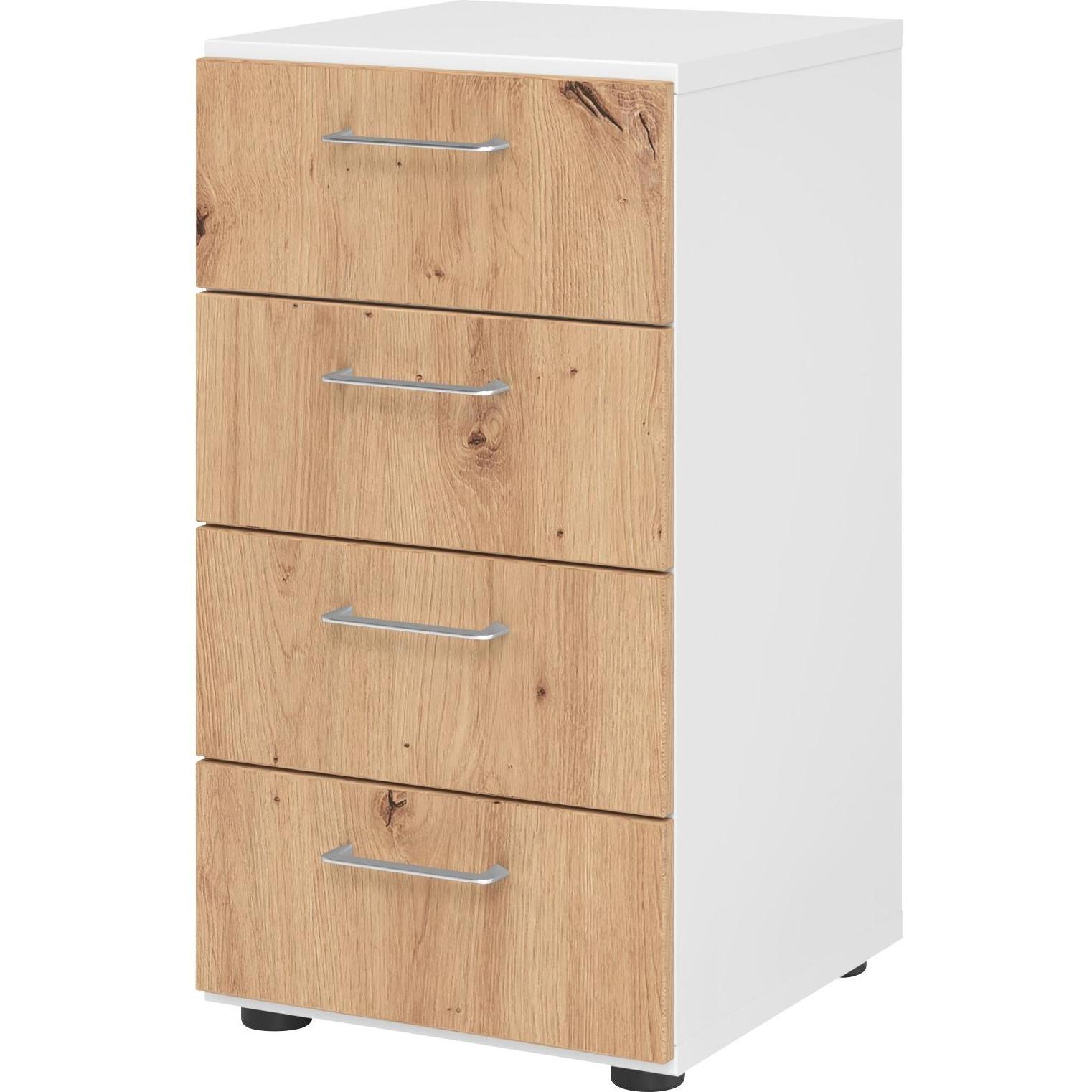 0, Aktenschrank, Regal 2OH, 4 Schübe, BS Weiss/Asteiche
